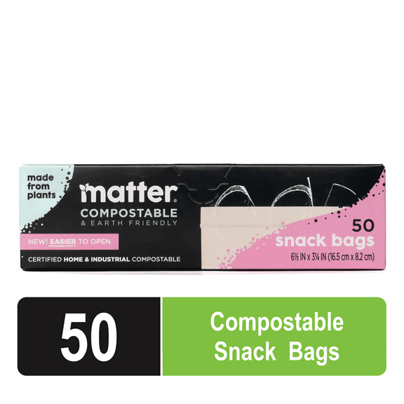 Matter Compostable Snack Size Food Storage Bags, 50 Count