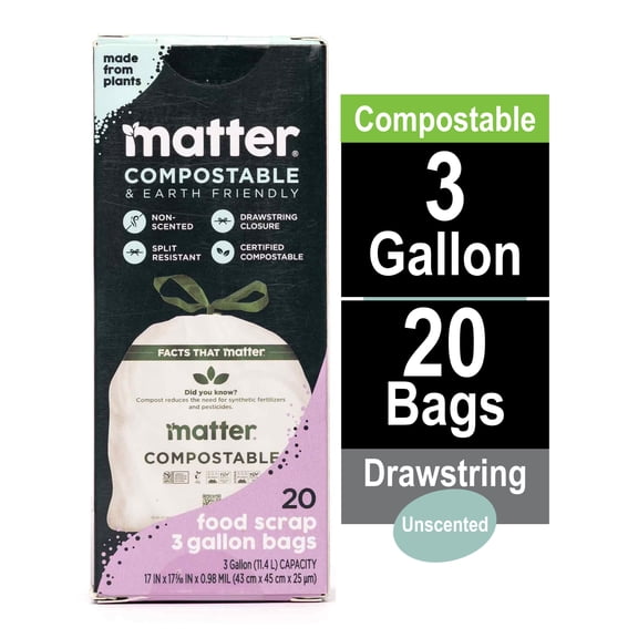 Matter Compostable 3-Gallon Drawstring Food Scrap Bags, 20 Count