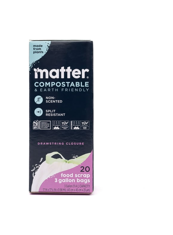 Matter Compostable 3-Gallon Drawstring Food Scrap Bags, 20 Bags