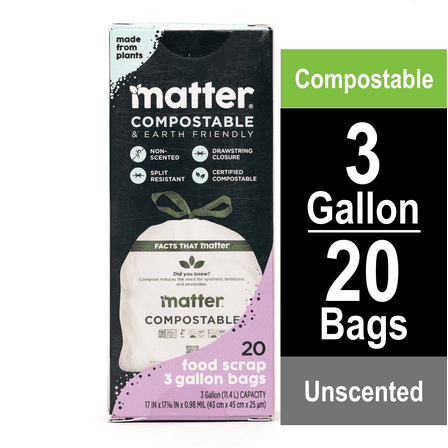 Matter Compostable 3-Gallon Drawstring Food Scrap Bags, 20 Count