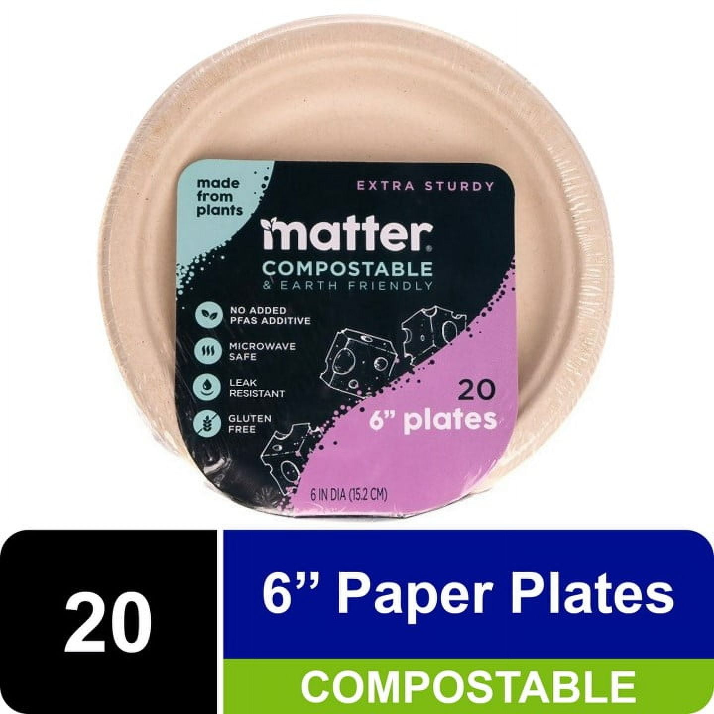 Matter Compostable Dessert Plant-Based Fiber Plates, 6", 20 Count