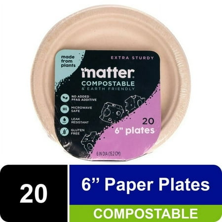 Matter Compostable Dessert Plant-Based Fiber Plates, 6", 20 Count