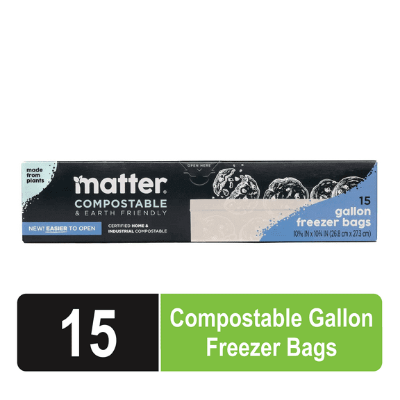 Matter Compostable Gallon Freezer Food Storage Bags, 15 Count