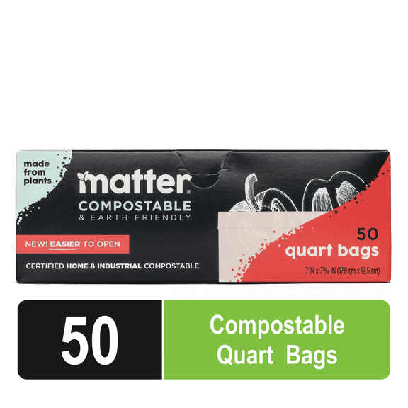 Matter Compostable Quart Food Storage Bags, 50 Count