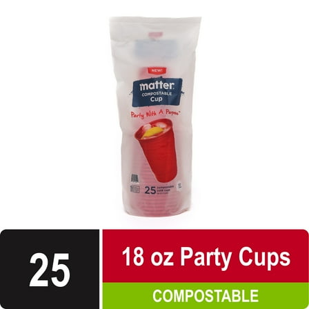 Matter Compostable Red Disposable Cups, 18 oz, 25 Count