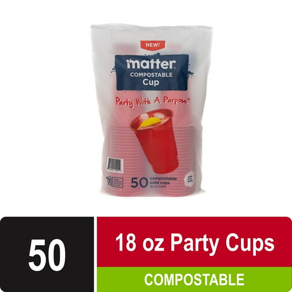 Matter Disposable Compostable Cups, 18 oz., Red, 50 Count