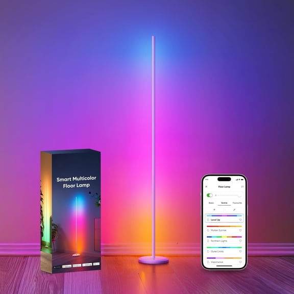 Matter  Floor Lamp,  Standing Lamps Work with Alexa, Music Sync Corner Lamp,16 Million Colors, 1700lm RGBTW Floor Lamp with Voice Control for  Room, Ambient Lighting, White
