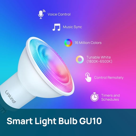 Matter GU10 Smart Light Bulbs, 40W 470LM Color Changing Light Bulbs, Compatible with Alexa/Google Home/Apple Home, Warm&Daylight White(1800K-6500K), Music Sync & Dynamic Light Shows, 4Pack