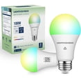 thumbnail image 1 of Matter Smart Light Bulbs 100W Equiv, Compatible with Alexa/Apple Home/Siri/Google Home/SmartThings, A19 E26 WiFi RGBCW Color Changing Light Bulb, 11W 1350LM, 2.4G WiFi, ETL Listed, 2PCS, 1 of 5