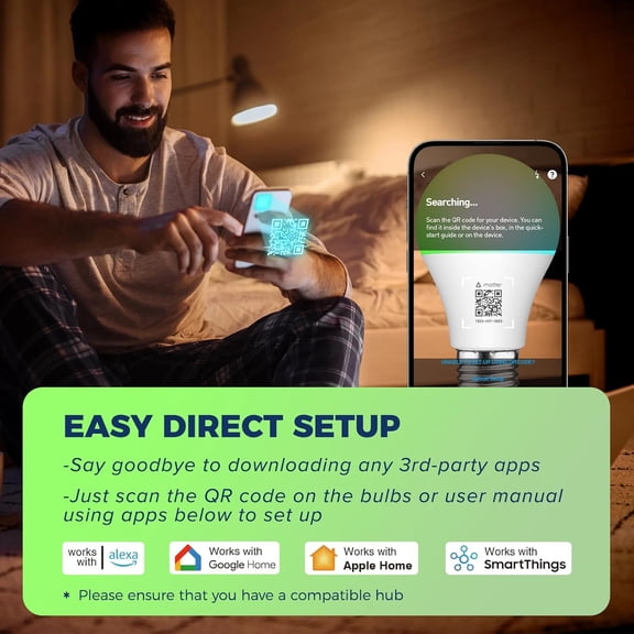 Matter Smart Light Bulbs Compatible with Alexa/Siri/Apple Home/Google Home/SmartThings, WiFi A19 E26 RGBCW Color Changing Light Bulb 800LM 9W 60W Equivalent, 2.4G WiFi, ETL Listed, 4PCS