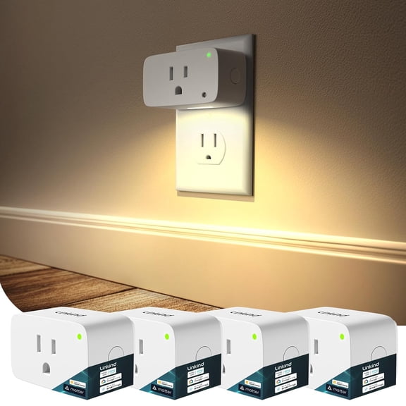 Matter Smart Plug with LED Night Light, Work with Alexa, Apple Home, Google, Smart Outlet 15A/1800W, Dusk to Dawn, Plug in Wall, Timer&Schedule, ETL&FCC Certified, 2.4GHz Wi-Fi Only, 4 Pack