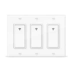 Tuya Smart WiFi Push Light Switch,White,118mm,10A,with Alexa, Google Assistant, Neutral Wire Required, Schedule Setting APP Remote Control Timer, 2.4GHz Wi-Fi (3-Gang)