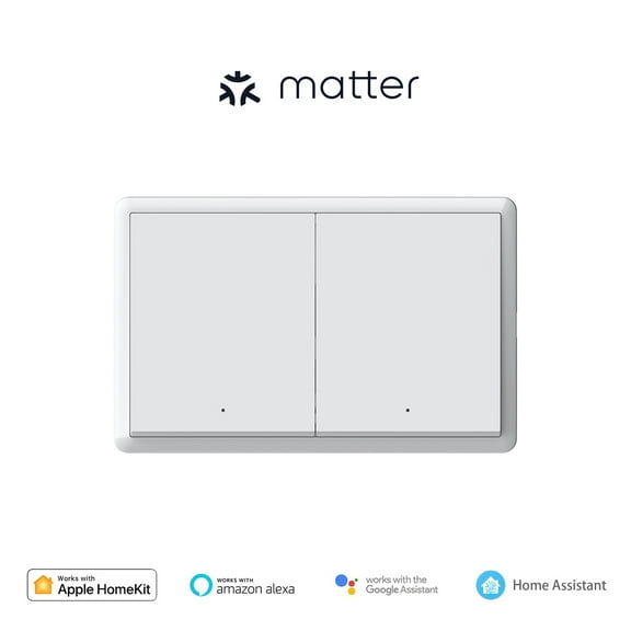 Matter Smart Wall Switch, 118mm Wall Switch, Work with Apple Homekit, Siri, Alexa, Google Home,Smart Socket, Smart Home Automation, Remote Control, Timer, 2.4G Wi-Fi Only (2 Gang)