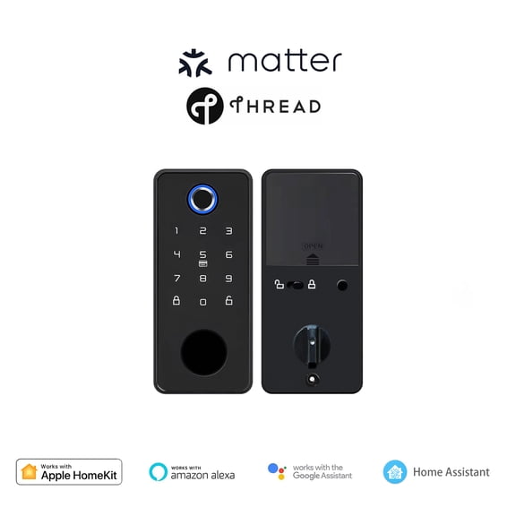 Matter Over Thread Smart Door Lock,Apple HomeKit Keyless Entry Door Lock, Fingerprint Deadbolt with Keypad, Works with Alexa, Google Home, Home Assistant, Biometric Digital Door Lock, Matte Black
