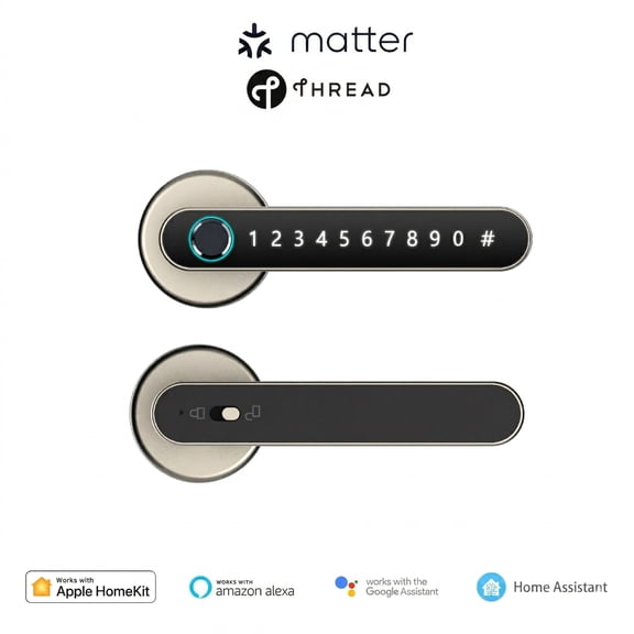 Matter Over Thread Smart Fingerprint Door Handle Lock,Keyless Entry Door Lock with Touchscreen Keypad,Works with Apple Home, Alexa,Google Home, Remote Access,Silver (Thread Border Router Required)