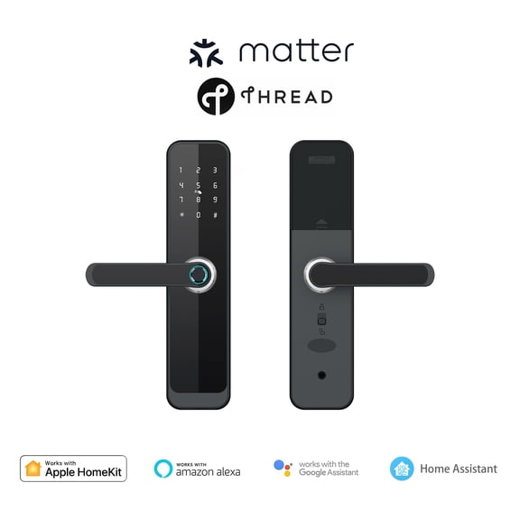 Matter Over Thread Smart Handle Door Lock,Secure Keyless Entry with Fingerprint & App Control,Work with Apple Homekit, Alexa,Google Home,Adjustable Handle (Left/Right),Sleek Black Lever Design