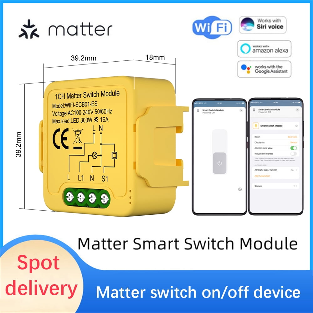 Matter WiFi Smart Switch Module Relay 1-Gang 16A Compatible Homekit  Smartthings Alexa Home 