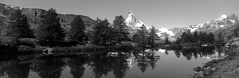 Matterhorn reflecting into Grindjisee Lake Zermatt Valais Canton Switzerland Canvas Art - Panoramic Images (6 x 18)