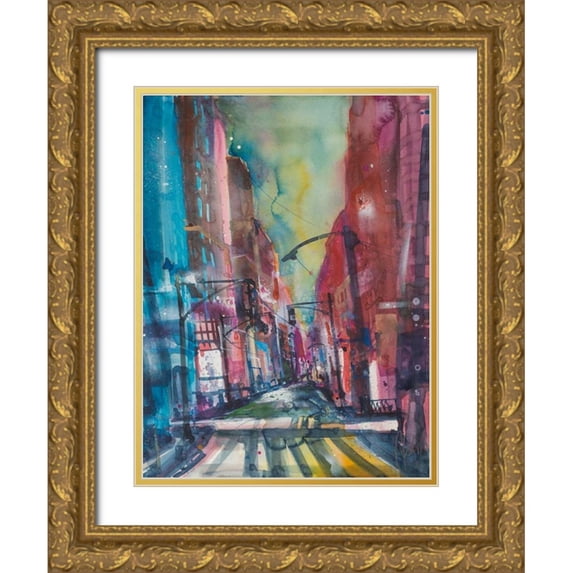 Mattern, Andreas 19x24 Gold Ornate Wood Framed with Double Matting Museum Art Print Titled - New York Aquarel I