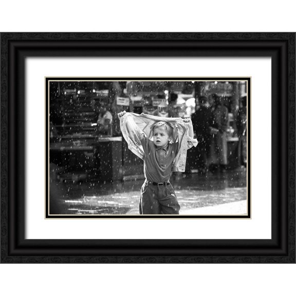 Matthes, Dieter 14x11 Black Ornate Wood Framed with Double Matting Museum Art Print Titled - Raindrops Keep Falling On My Head-From The Series Qchildhoodsq