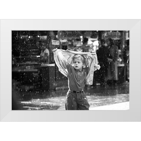 Matthes, Dieter 24x18 White Modern Wood Framed Museum Art Print Titled - Raindrops Keep Falling On My Head-From The Series Qchildhoodsq