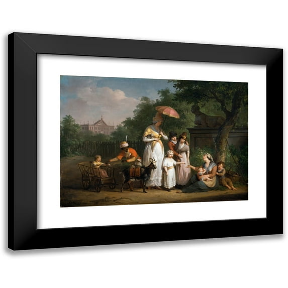 Mattheus Ignatius van Bree 18x14 Black Modern Framed Museum Art Print Titled - A Noble Family Distributing Alms in a Park (1793)