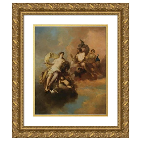 Mattheus Terwesten 15x18 Gold Ornate Wood Frame and Double Matted Museum Art Print Titled - Jupiter, Hera and Venus