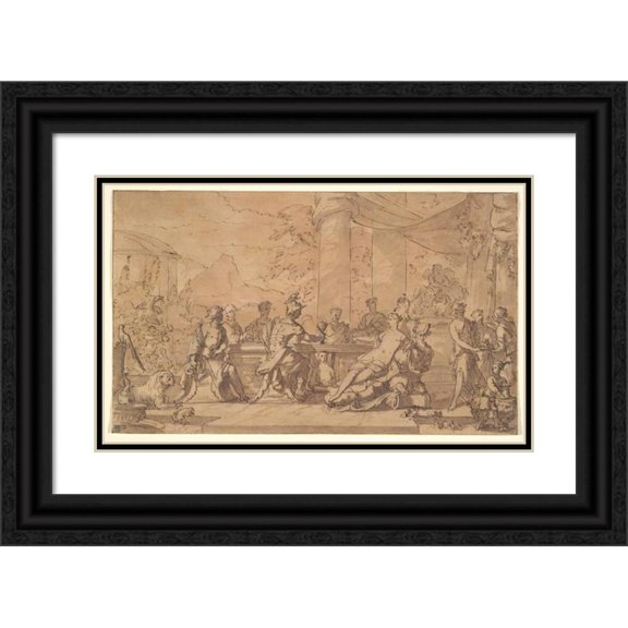 Mattheus Terwesten 24x16 Black Ornate Framed Double Matted Museum Art Print Titled: The Banquet of Aeneas And&nbsp;Dido (Late 17th-Mid 18th&nbsp;Century)