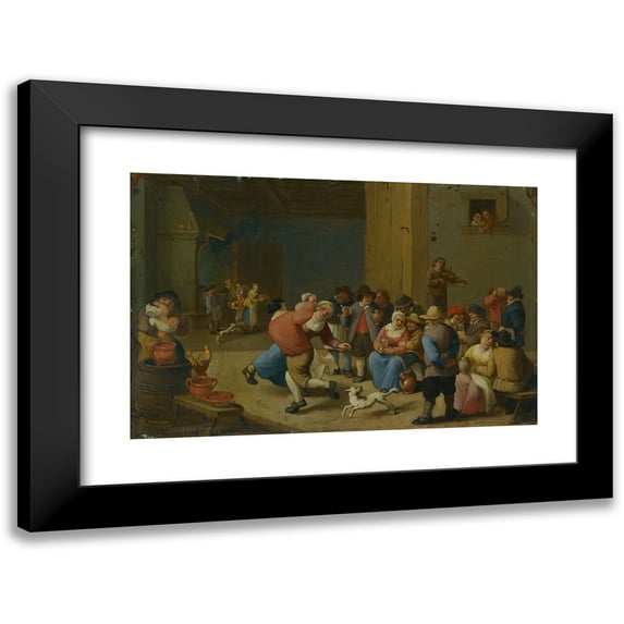 Mattheus van Helmont 24x17 Black Modern Framed Museum Art Print Titled - A Tavern Interior with Drinking and Dancing Peasants