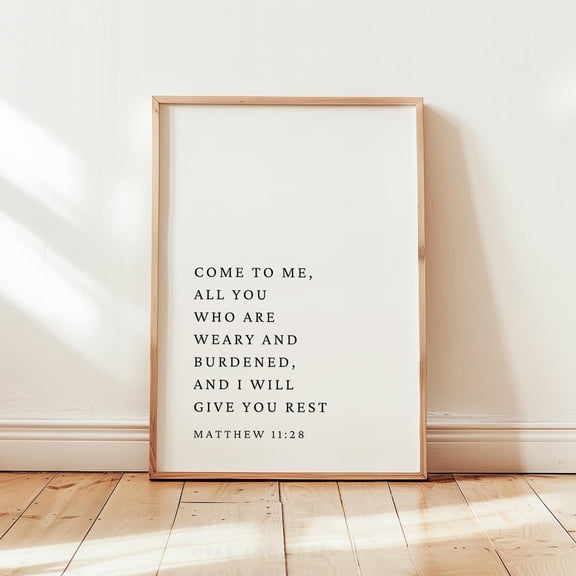 Matthew 11:28 Christian Wall Art Come To Me All Who Are Weary Bible Verse Prints Scripture Decor, Unframed Canvas 12x16in