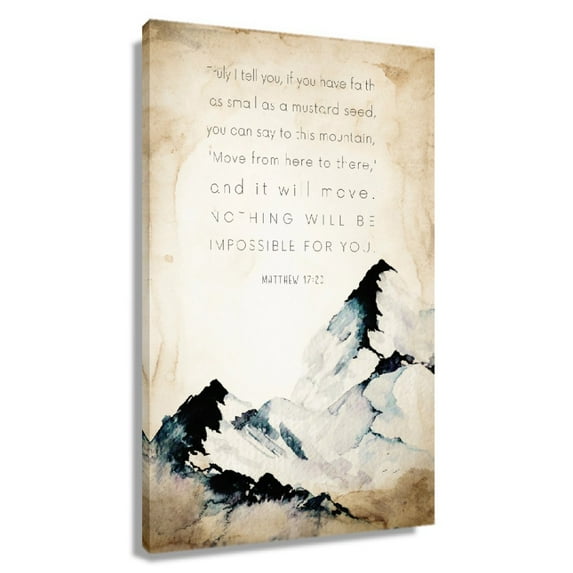Matthew 17 20 Bible Verse Scripture Wall Art Mountain Aesthetic Prints Painting For Office Bedroom Unframed 24×36 in