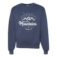 thumbnail image 1 of Matthew 17:20 He Moves Mountains | Mens Christian Crewneck Graphic Sweatshirt, Vintage Heather Navy, Large, 1 of 3