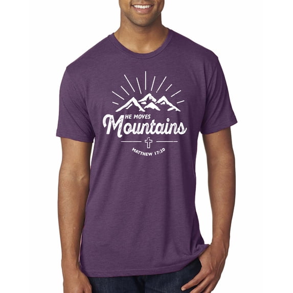 Matthew 17:20 He Moves Mountains | Mens Christian Premium Tri Blend T-Shirt, Vintage Purple, Medium