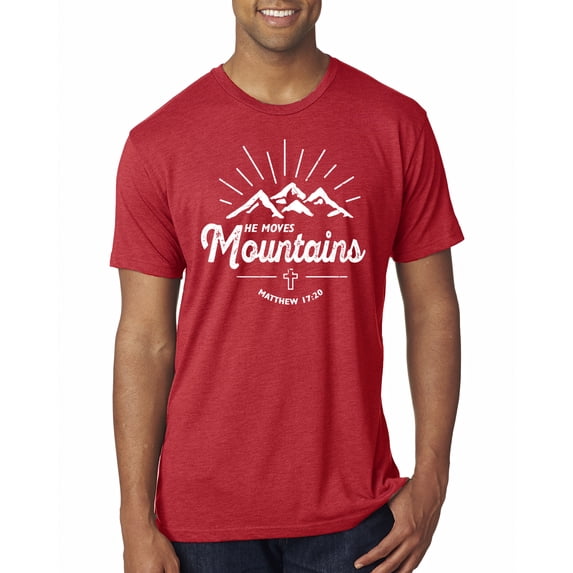 Matthew 17:20 He Moves Mountains | Mens Christian Premium Tri Blend T-Shirt, Vintage Red, Small