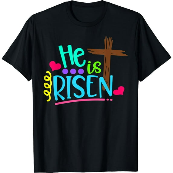 Matthew 28:6 - He Is Risen Scripture Easter T-Shirt Black 4X-Large