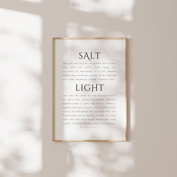 Matthew 5:13-16 Salt And Light You Are The Salt You Are The Light Bible Verse Scripture Print Christian Wall Art Biblical Unframed Paper Print