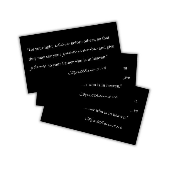 Matthew 5:16 Let Your Light Shine Good Works Glorify Father Heaven 30pk 2x3.5 Wallet Size Cards for Teens Handout Scripture Best Friends