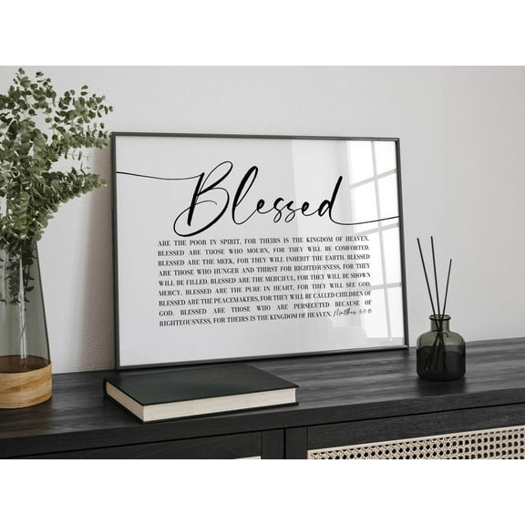Matthew 5 Bible Verse Wall Art, Horizontal Beatitudes Scripture Print, Sermon The Mount Blessed Quote, Modern Christian Simple Home Decor Wall Art, Modern Wall Decor, 16x24 UNFRAMED