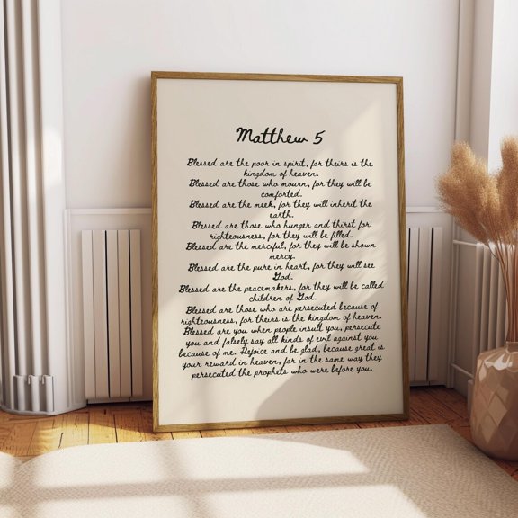 Matthew 5 Scripture Art Print, Beige Christian Wall Decor, Unframed Paper Poster 8x10in