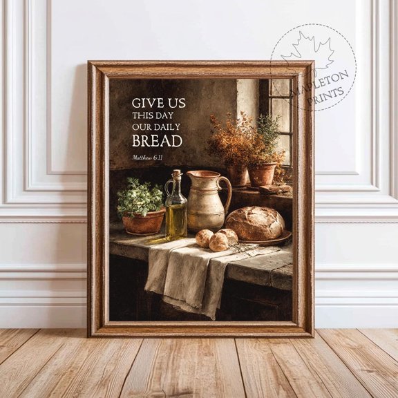 Matthew 6 11 Bible Verse Art Christian Kitchen Wall Decor Unframed Paper Print
