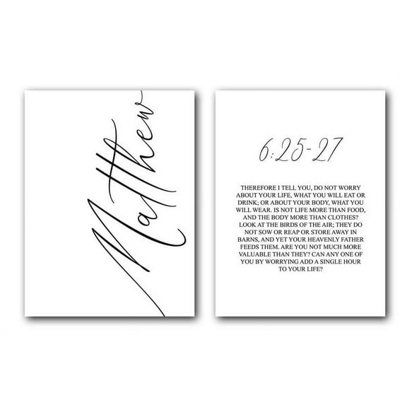 Matthew 6:25-27, Do Not Worry About Your Life, Set of 2 Prints, Multiple Sizes, Home Wall Art Decor, Easter Quote