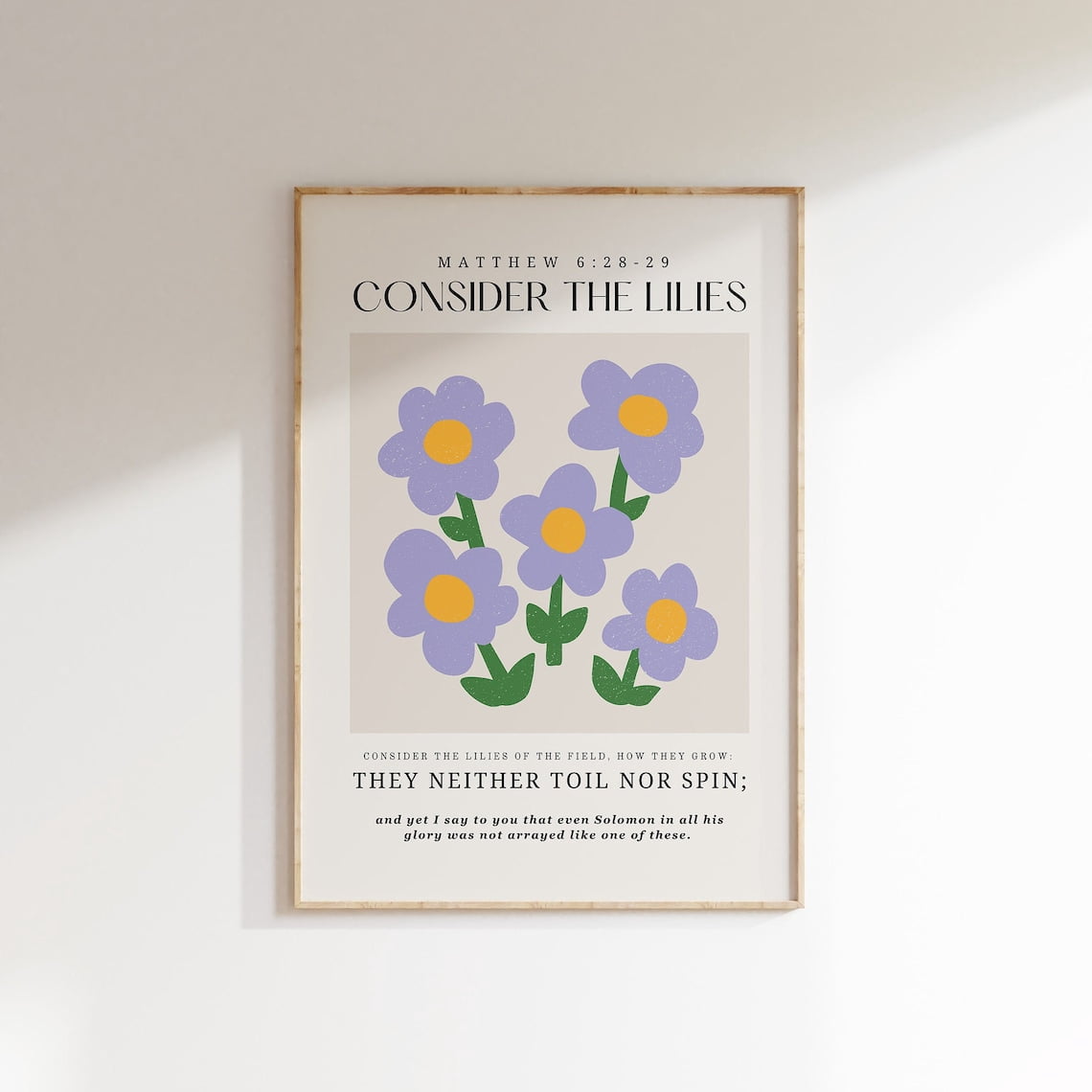 Matthew 6:28-29 Consider The Lilies Bible Verse Wall Art Modern ...