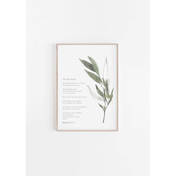 Matthew 6:9-13 Lord's Prayer Botanical Print, Unframed Paper Poster 8x10in