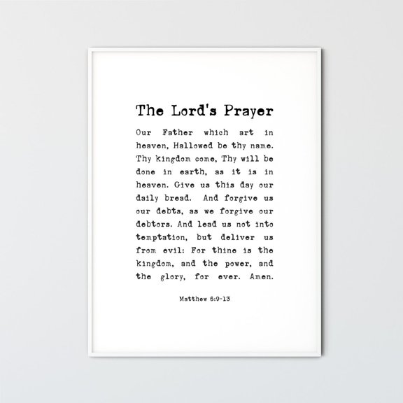 Matthew 6:9-13 Lords Prayer Typewriter Scripture Wall Art Unframed Paper Print