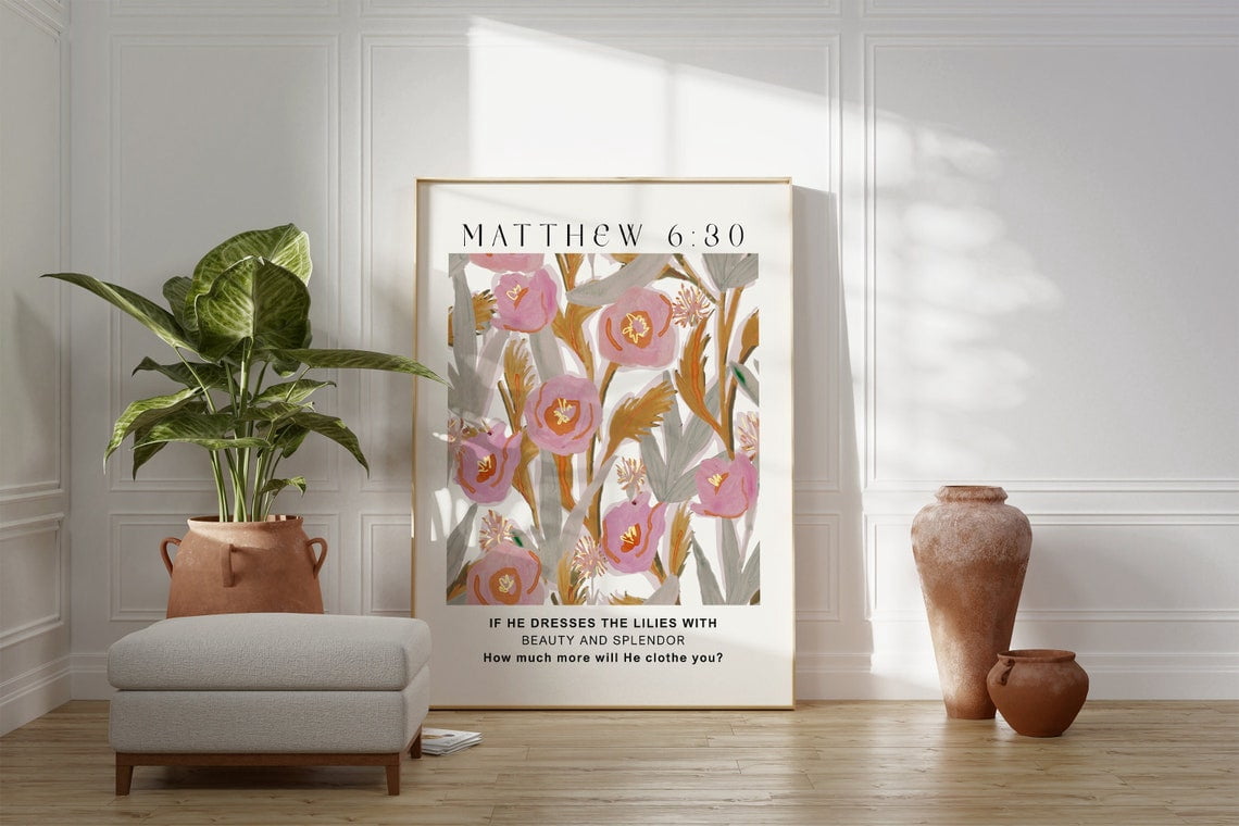 Matthew 6 Floral Pattern Modern Scripture Decor Bible Verse Christian ...