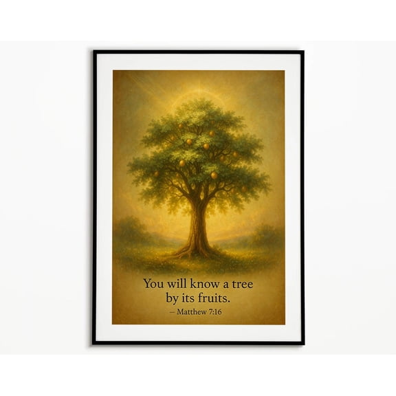 Matthew 7 16 Scripture Tree And Fruit Bible Verse Christian Wall Art Inspirational Religious Unframed Paper Print