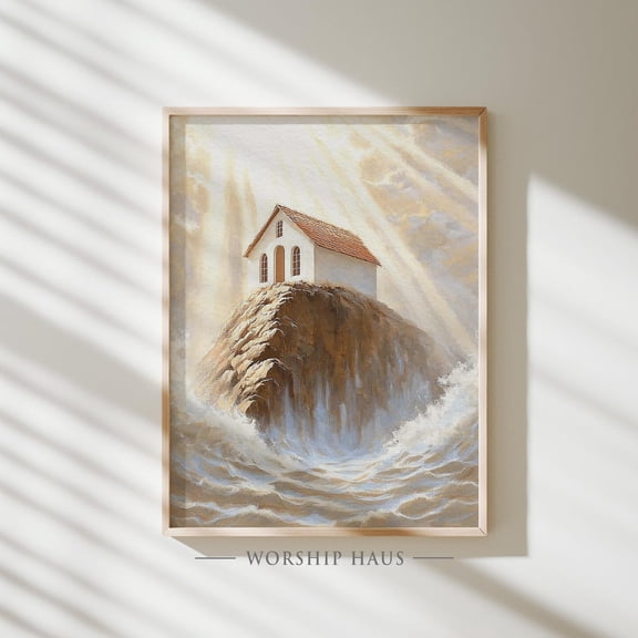 Matthew 7 25 House On The Rock Christian Wall Art Scripture Scene Printable Poster Bible Verse Lds Digital Print Painting Home Decor 223, Unframed Poster Size 8x12