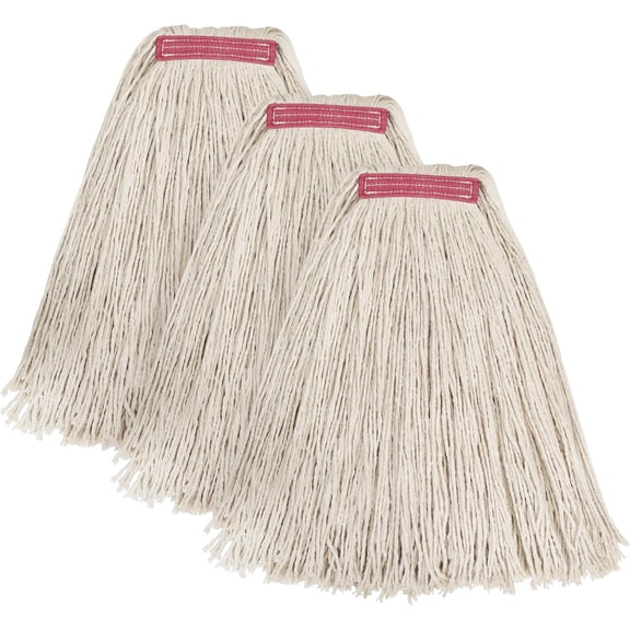 Matthew Cleaning 24oz 3Pack Cotton Floor Mop Cotton Looped-Open String Heavy Duty String Refills Universal Headband Blend Material Mop Head Replacement for Home Industrial and Commercial Use(White)