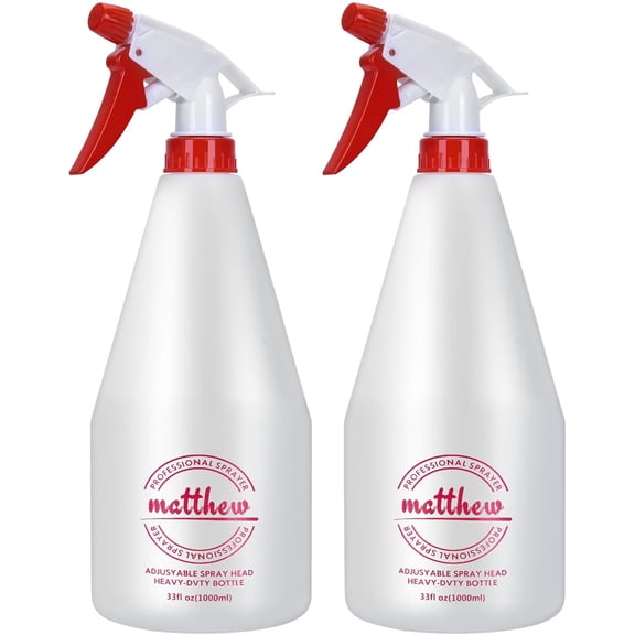 Matthew Cleaning 32 oz Plastic Spray Bottles, Professional Chemical Resistant Heavy Duty Spray Bottles for Chemicals, Cleaner, Bleach, Solvent Safe, Adjustable Nozzle and Measurement, 2 Pack