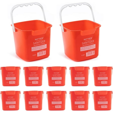 Matthew Detergent&Sanitizing Cleaning Bucket 6 Quart Plastic Pail,Set of 12 Square Containers,Built-in Spout w/Handle,Wash Rinse Sanitize Handwash Bucket for Home Office Commercial Restaurant (Red)